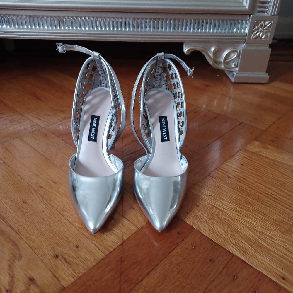 Nine West Silver Stiletto Heels with Pointed Toe